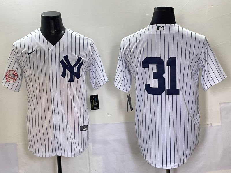 Men 2025 New York Yankees #31 No Name White Stripe Game Nike MLB Jersey style 05->new york yankees->MLB Jersey